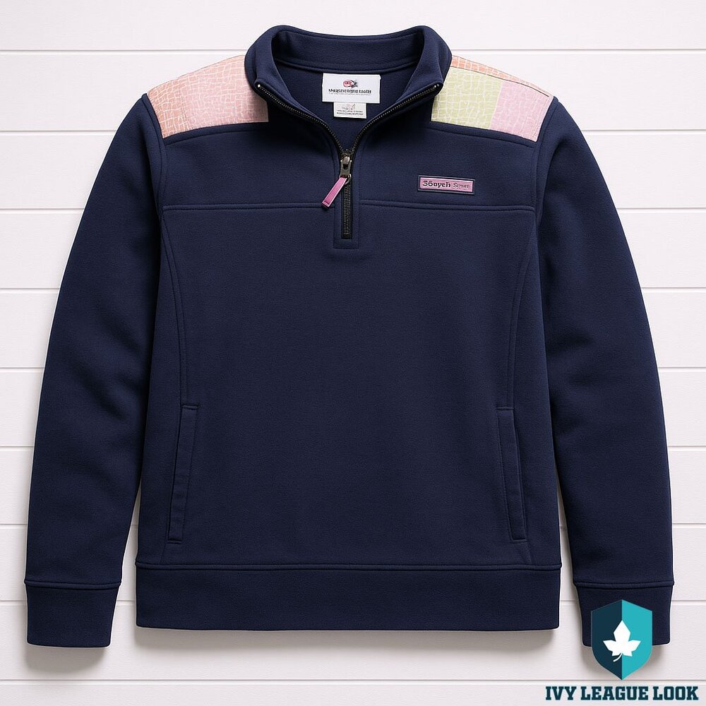 Vineyard Vines Navy Fleece Quarter-Zip Preppy Coastal Pullover Women’s S Classic